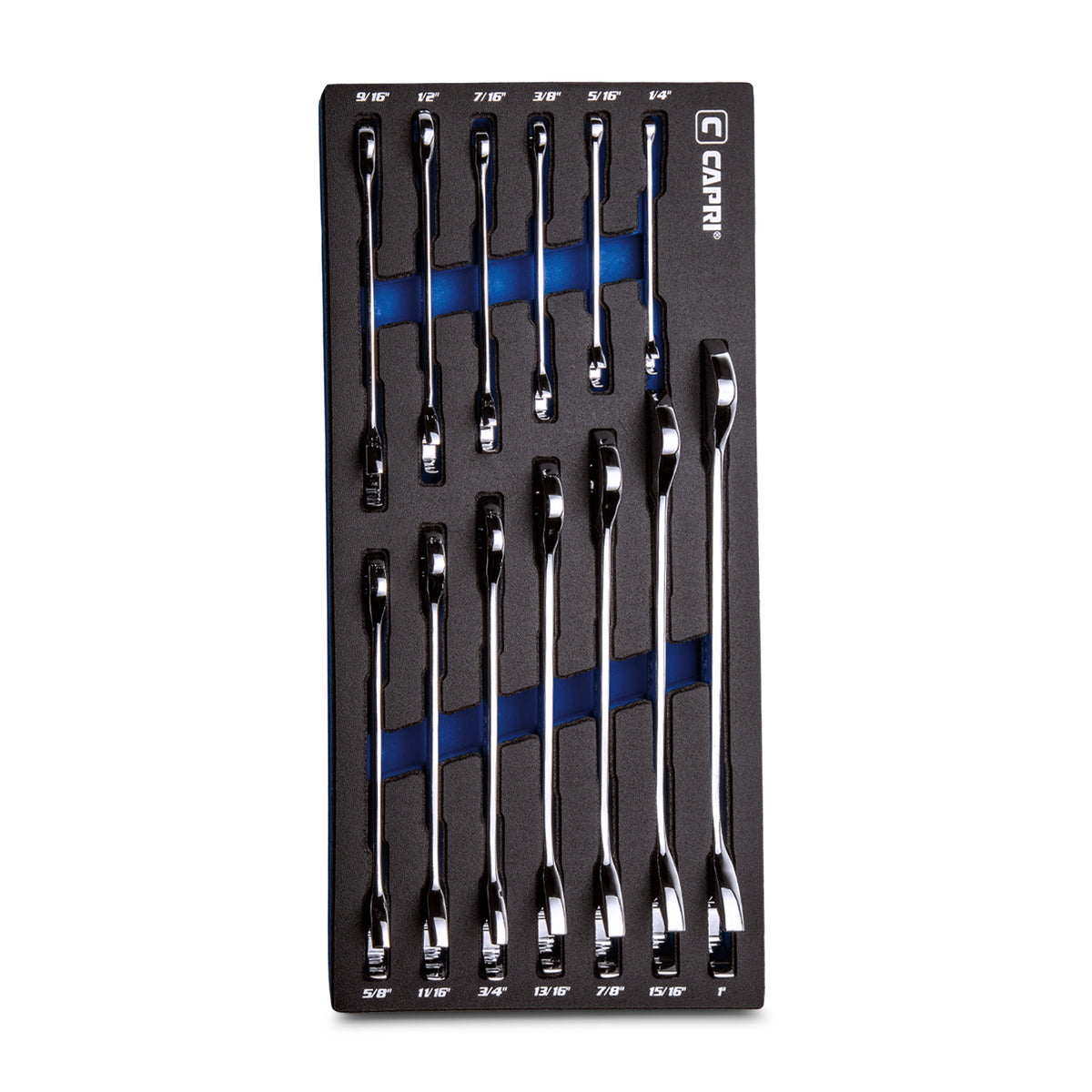 Angle Open End Wrench Set, 30/60, 1/4-1" SAE, Mechanics Tray