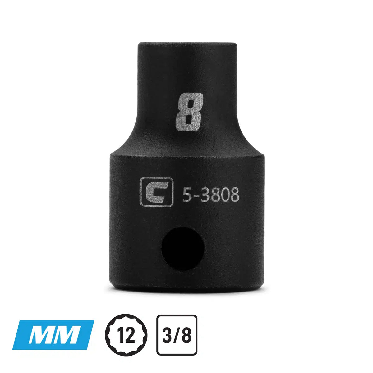 3/8" Drive Shallow Impact Socket, 12-Point Metric