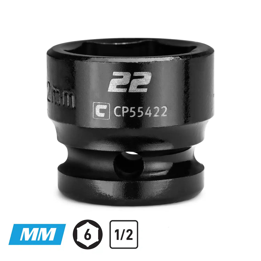 1/2" Drive Stubby Impact Sockets, 6-Point, Metric