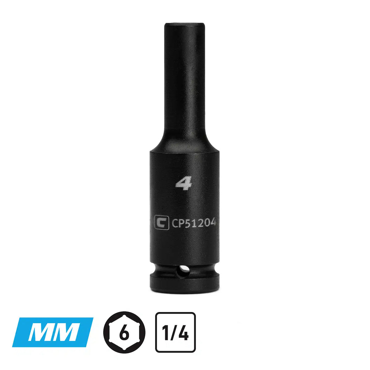 1/4" Drive Deep Impact Sockets, 6-Point, Metric