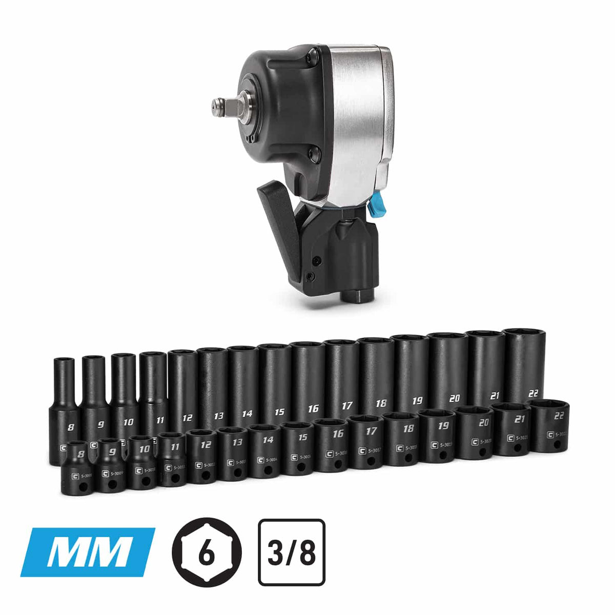 3/8" Drive Palm Air Essentials Impact Bundle, Metric