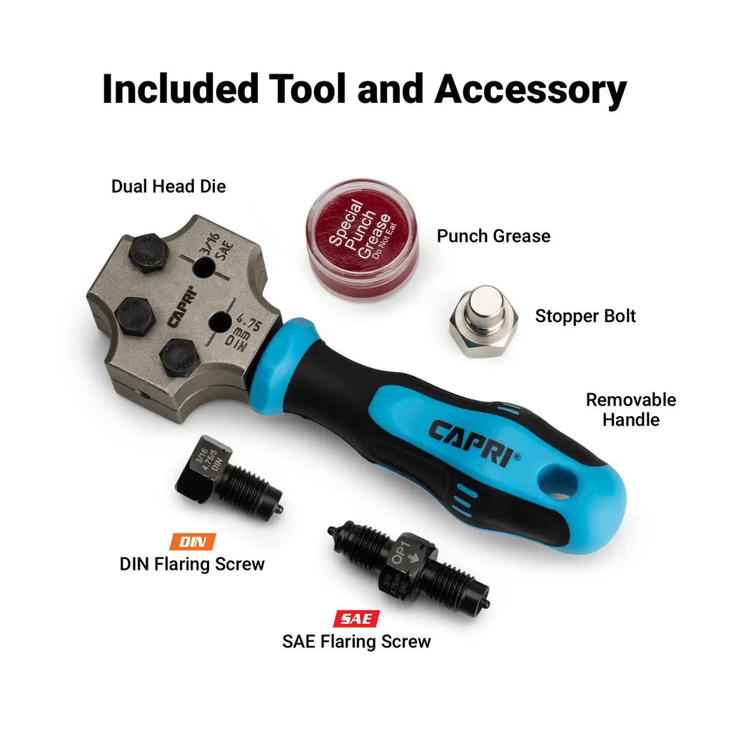 Double Flaring Tool for Brake Lines, 4.75 mm DIN and 3/16" SAE