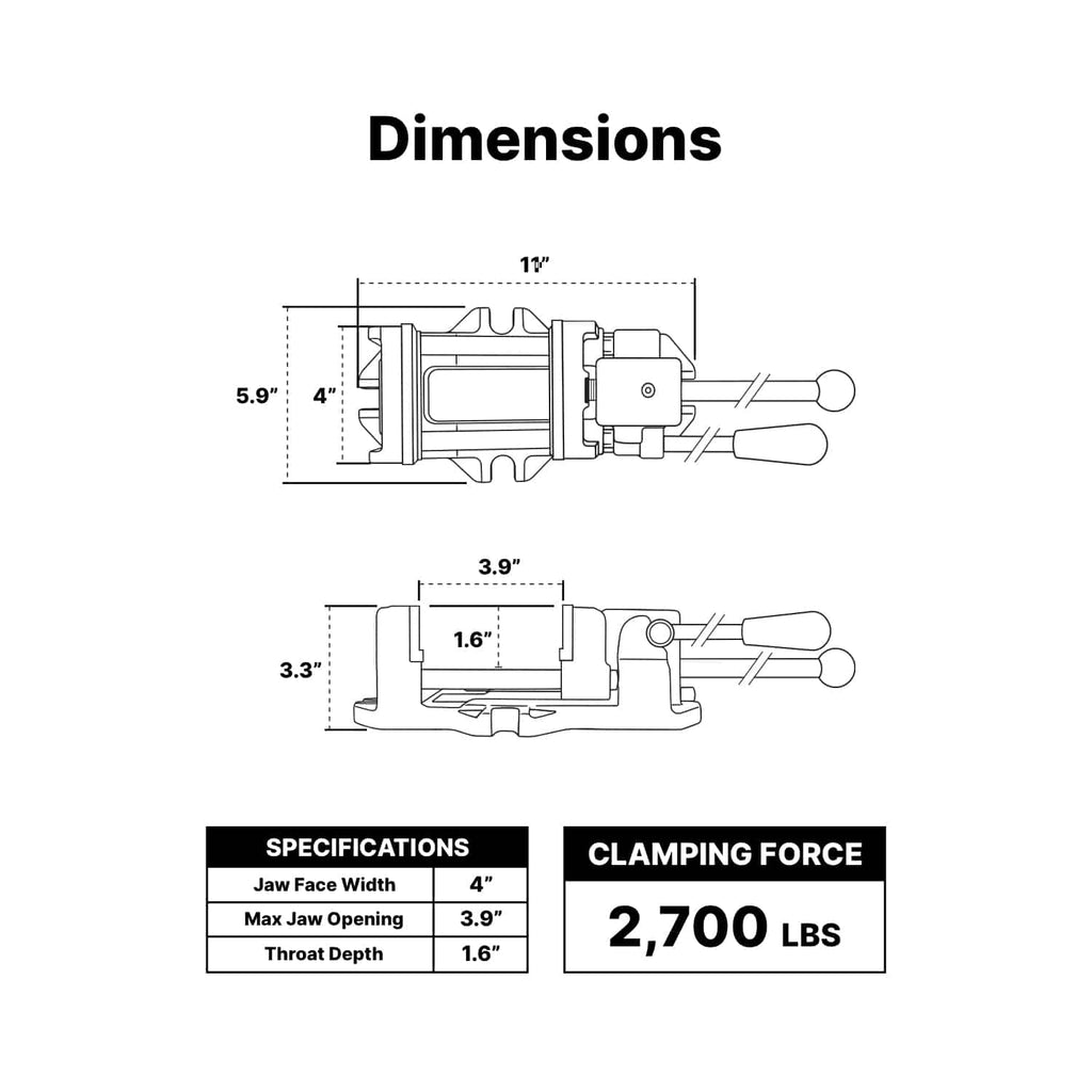 Cam-Action Drill Press Vise, 4"