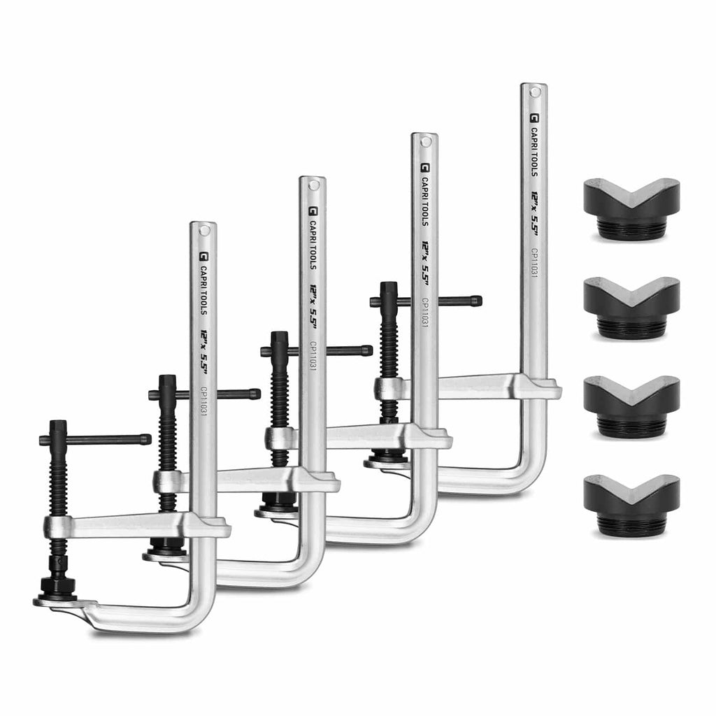 Heavy Duty Sliding Bar Clamp with V-Clamps for Round and Angled Objects, 4-Piece Set