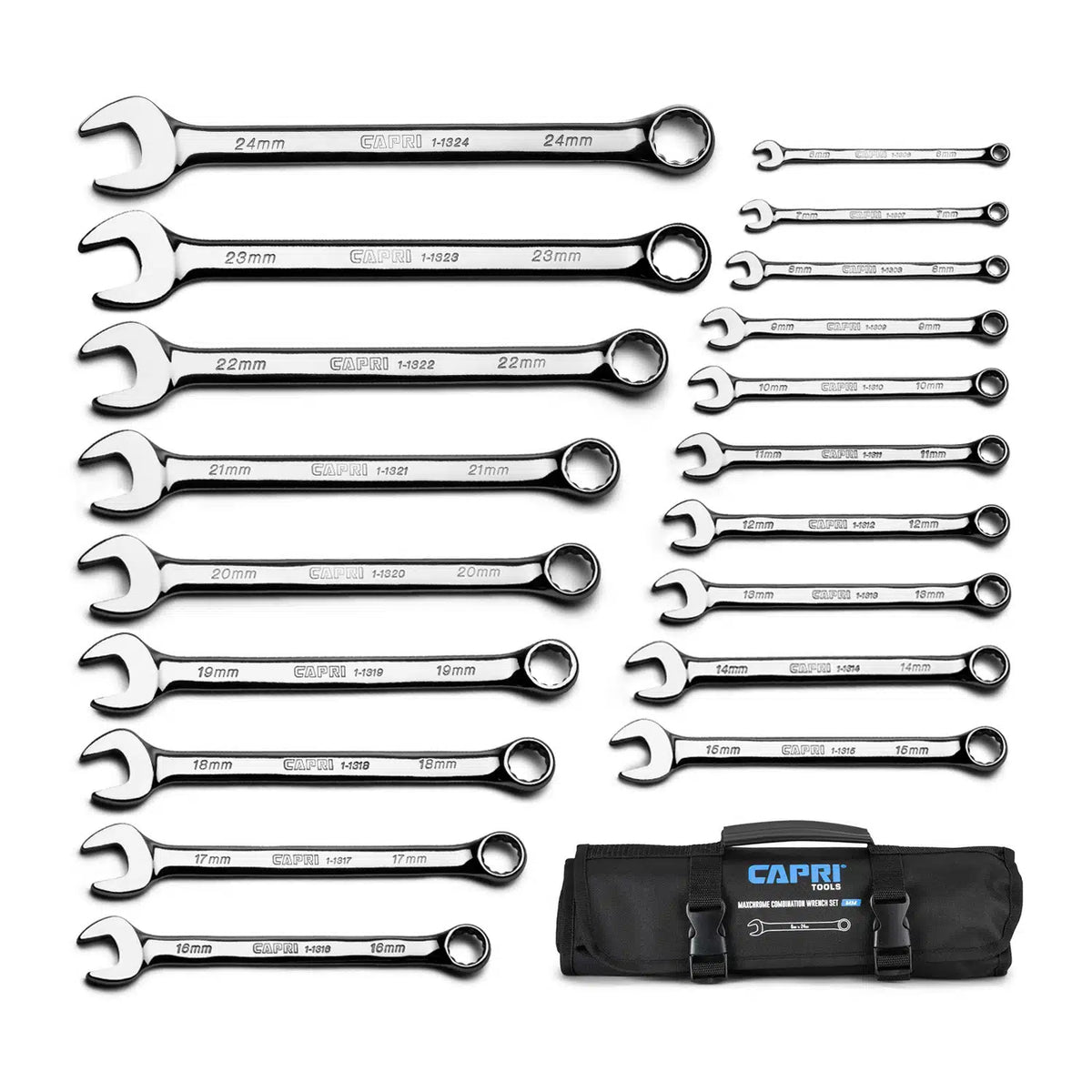 MaxChrome Combination Wrench Set in Canvas Pouch, Metric, 6- 24 mm