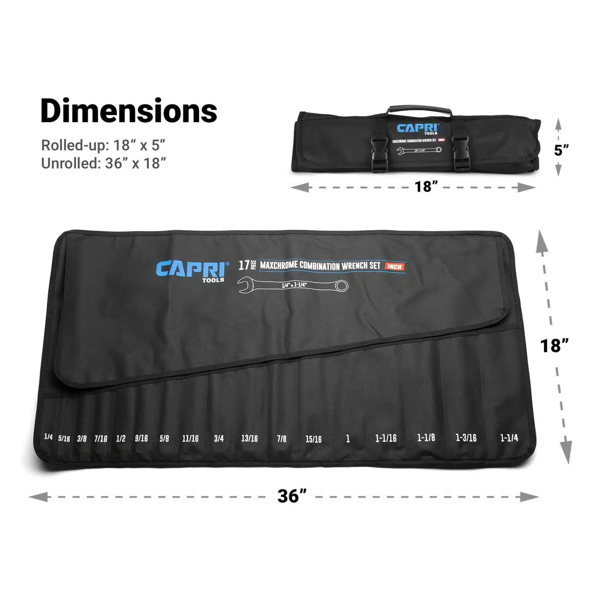 Wrench Canvas Pouch for CP11495PK, SAE, 1/4" to 1-1/4", 17 Slots