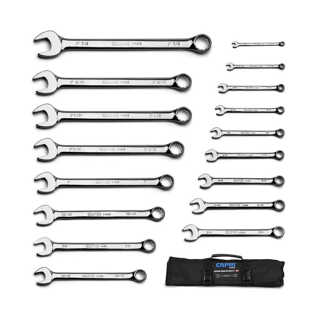 MaxChrome Combination Wrench Set in Canvas Pouch, SAE, 1/4"-1-1/4"