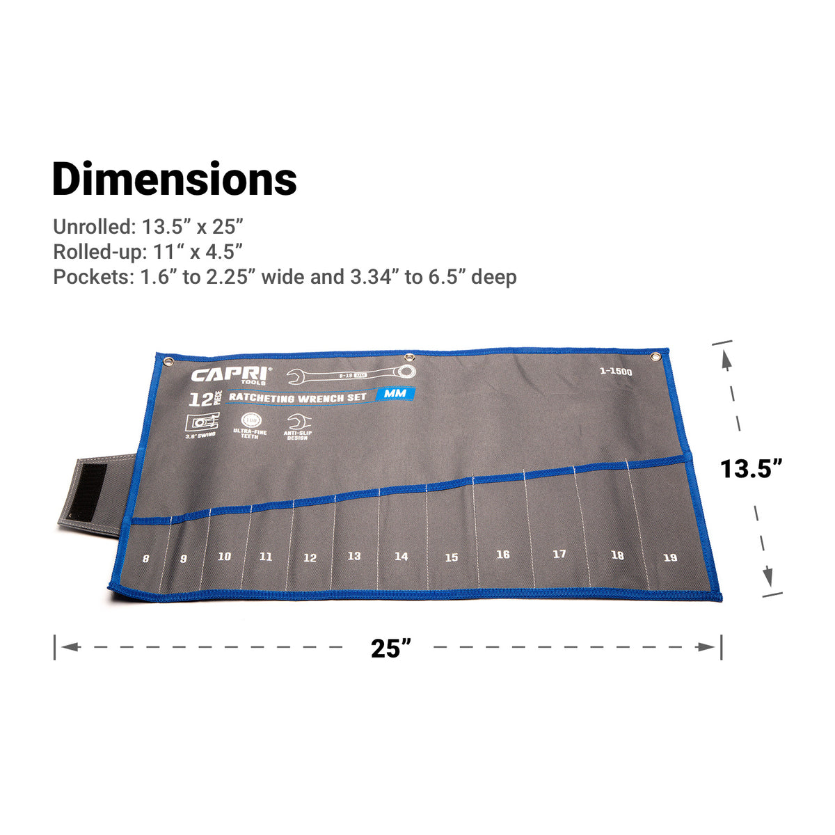 Wrench Roll Up Pouch, Metric