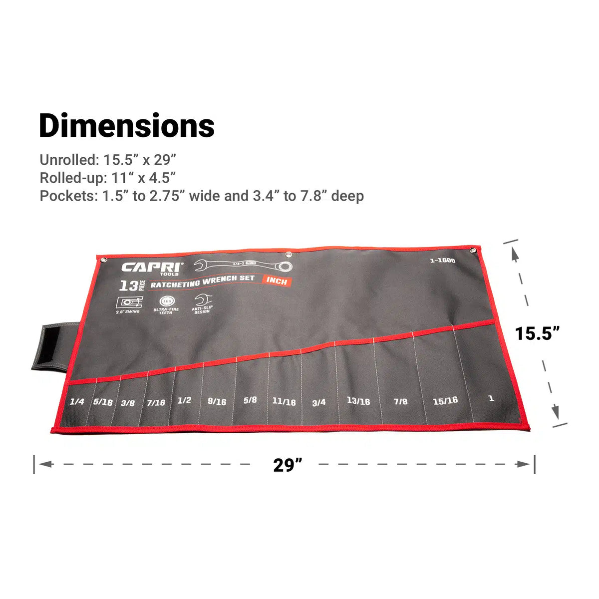 Wrench Roll Up Pouch, SAE