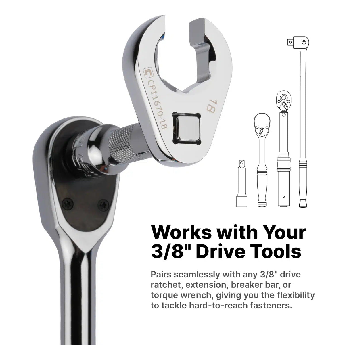 10-Piece 3/8" Drive 6-Point Metric Crowfoot Wrench Set (10-19 mm) Mechanics Tray