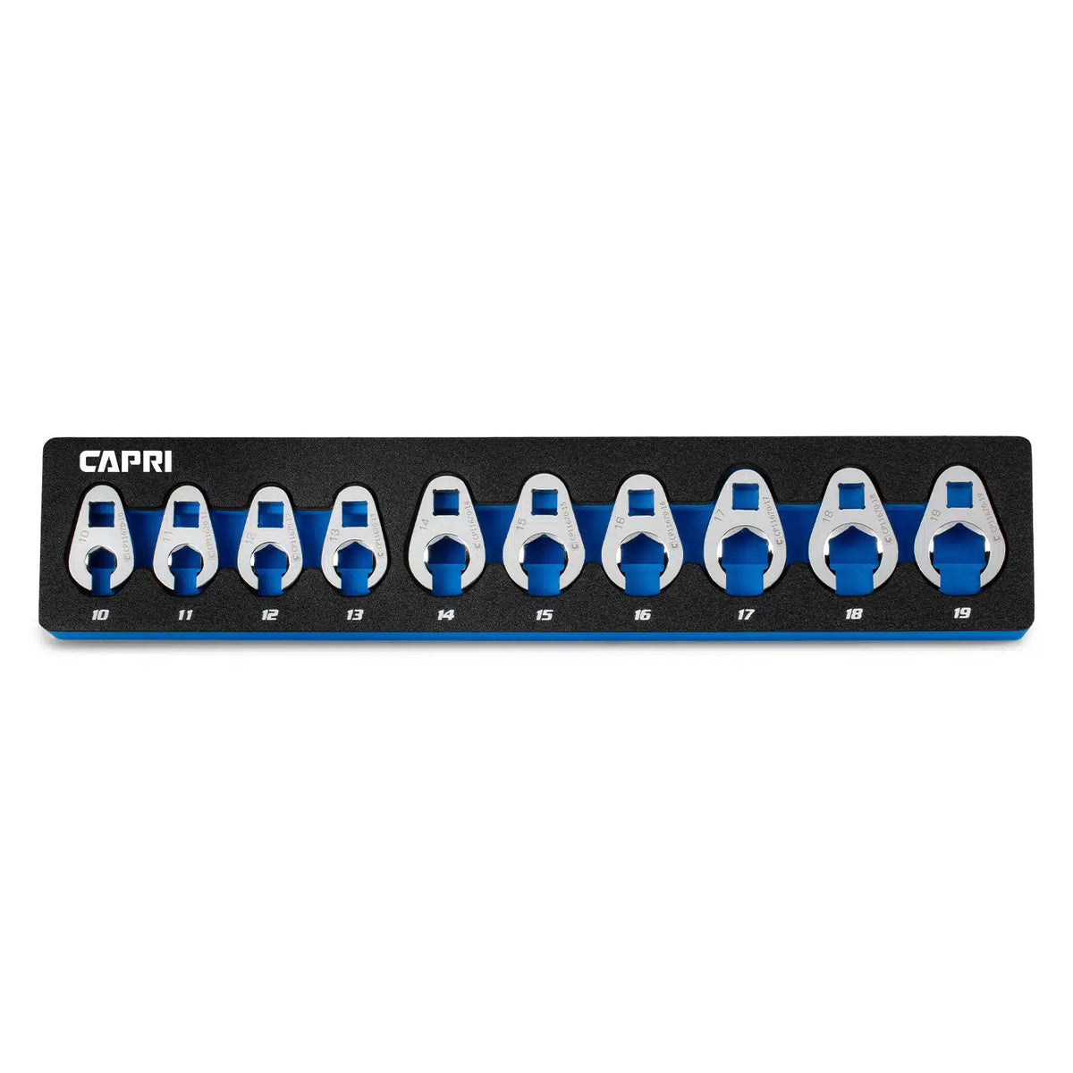 10-Piece 3/8" Drive 6-Point Metric Crowfoot Wrench Set (10-19 mm) Mechanics Tray