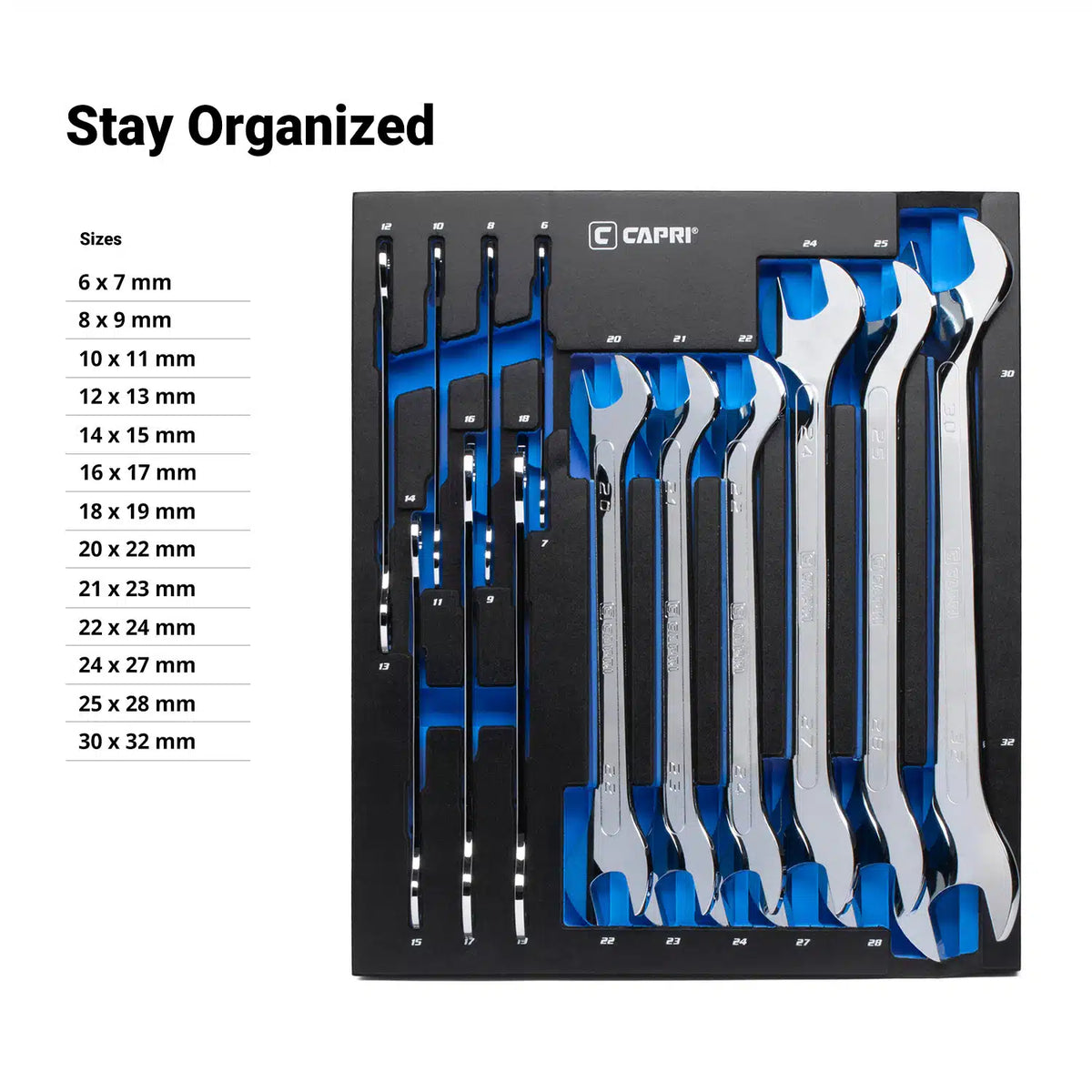 Super Thin 13-Piece Metric Wrench Set with Mechanics Tray