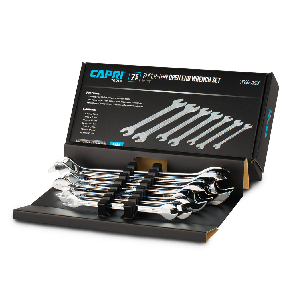 MaxChrome Super Thin Flat Wrenches, 7-Piece, Metric