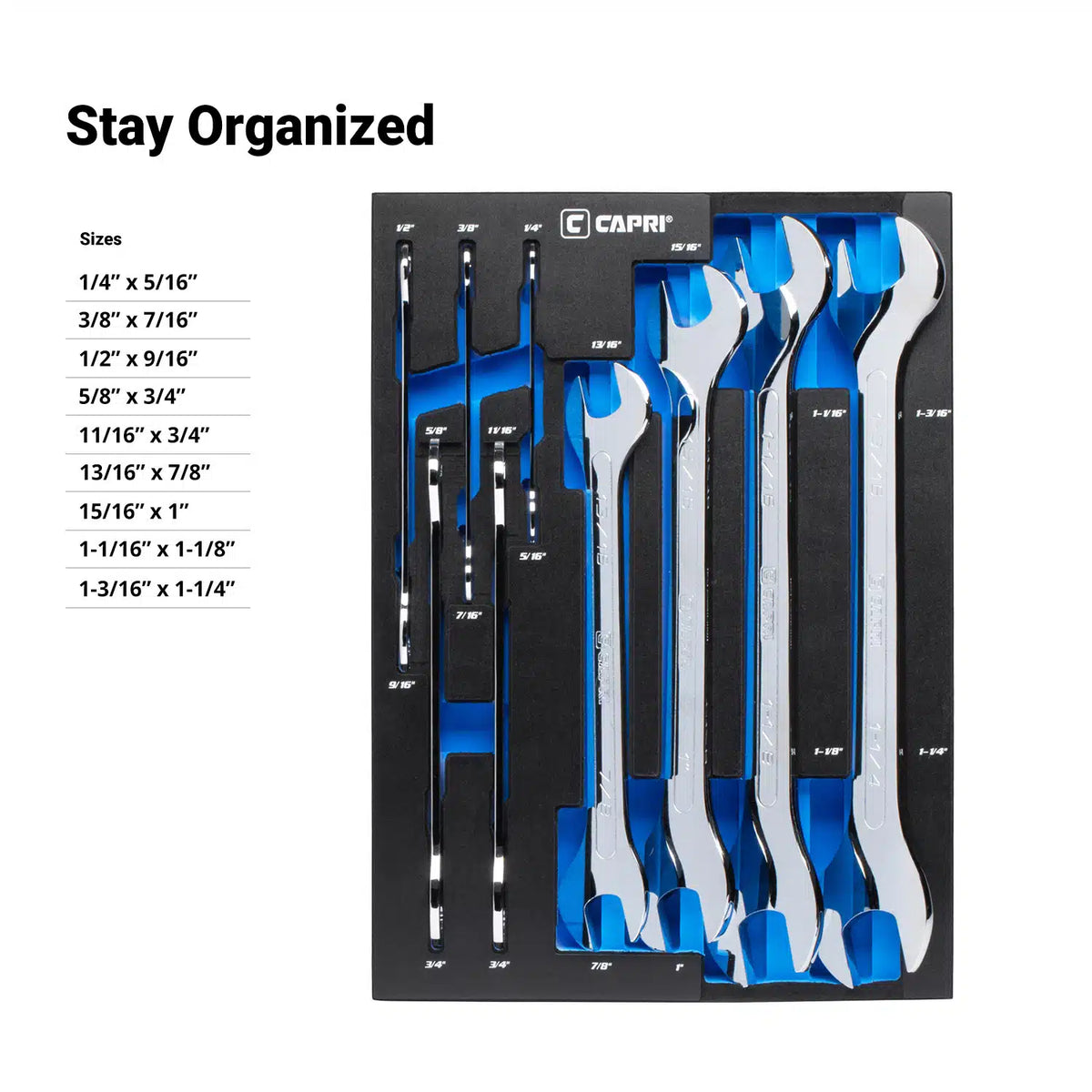 Super Thin 9-Piece SAE Wrench Set with Mechanic's Tray