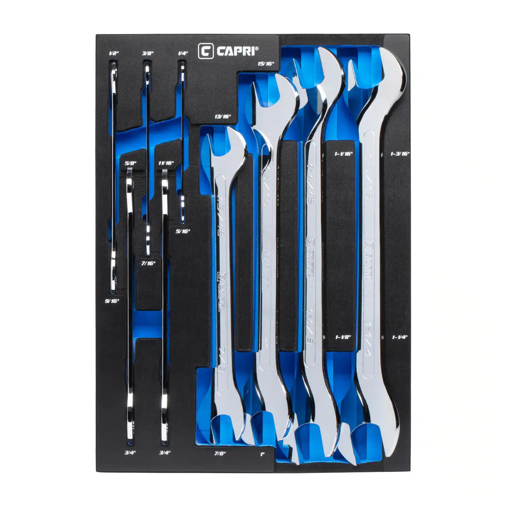 Super Thin 9-Piece SAE Wrench Set with Mechanic's Tray