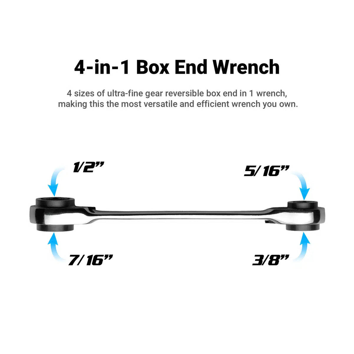 4-in-1 Reversible Box End Ratchet Wrenches, SAE
