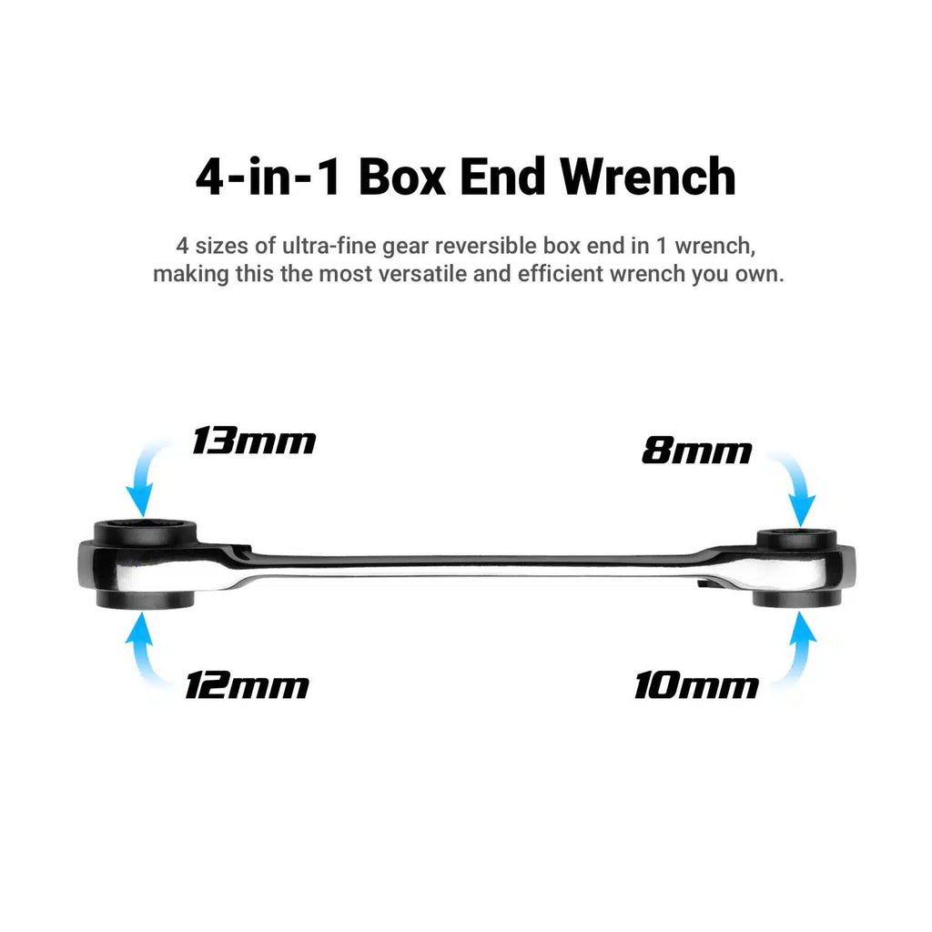 4-in-1 Reversible Box End Ratchet Wrenches, Metric
