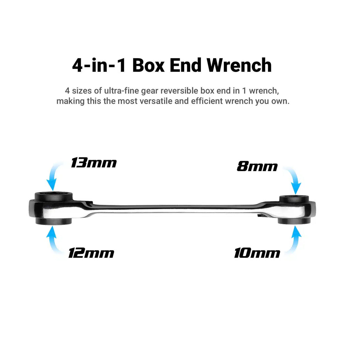 4-in-1 Reversible Box End Ratchet Wrenches, Metric