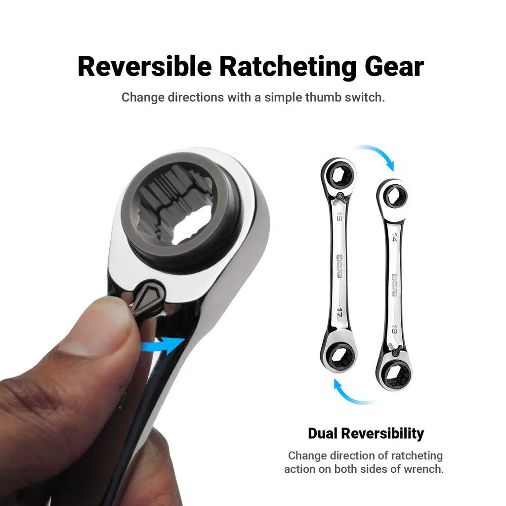 4-in-1 Reversible Box End Ratchet Wrenches, SAE