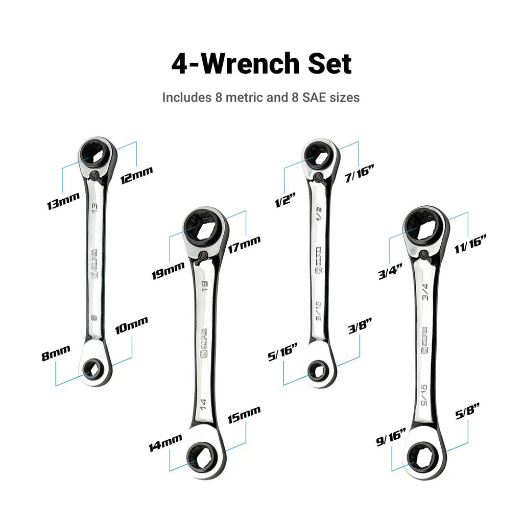 4-in-1 Reversible Box End Ratchet Wrench Set