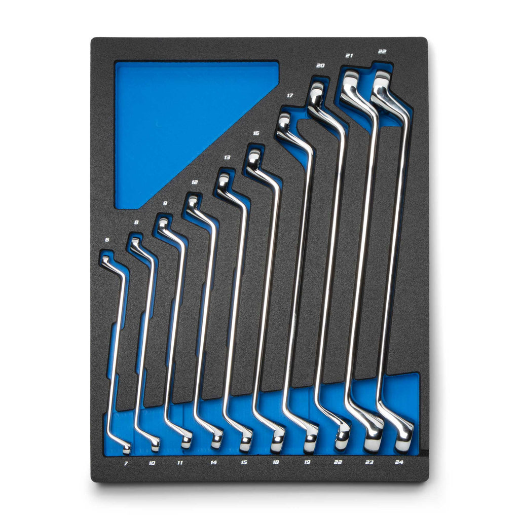 75-Degree Offset Double Box End Wrench Set, 6 to 24 mm, Mechanics Tray