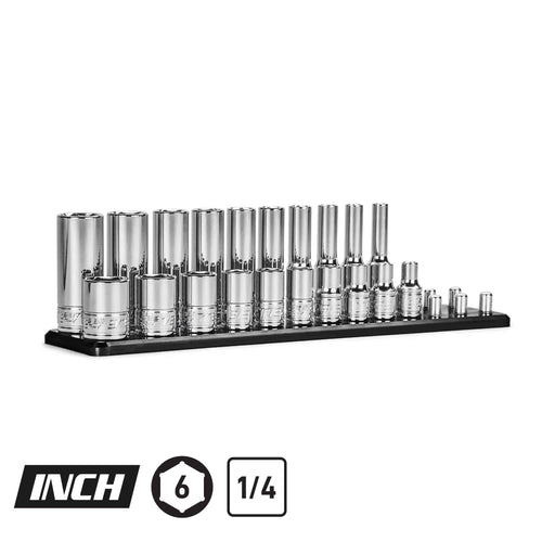 1/4" Drive 6-Point Master Chrome Sockets Set, 3/16-9/16", SAE, Black