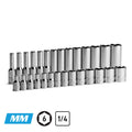 1/4" Drive 6-Point Master Chrome Sockets Set, 4-15 mm, Metric