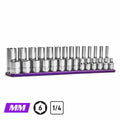 1/4" Drive 6-Point Master Chrome Sockets Set, 4 to 15 mm, Metric, Purple