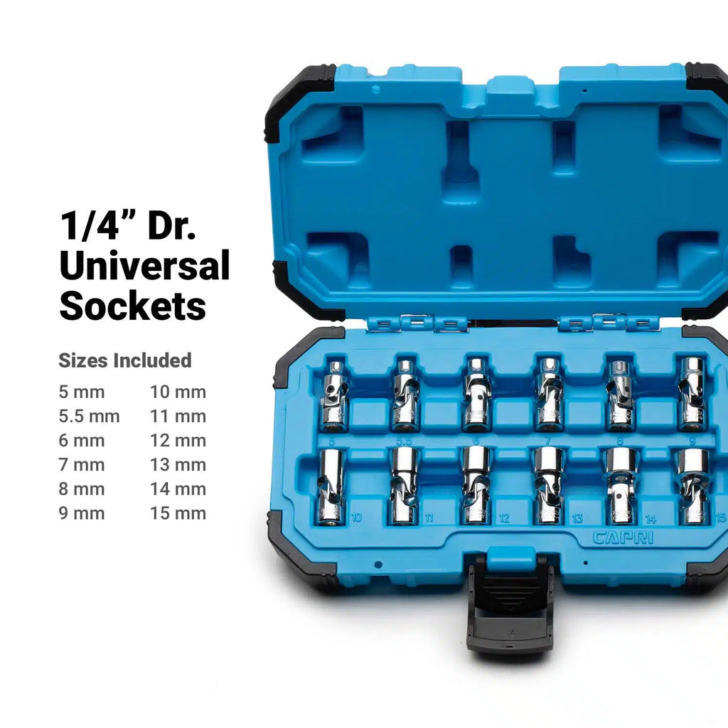 1/4" Drive Universal Socket Set, 3/16"-9/16", 6-Point, Low Profile, SAE