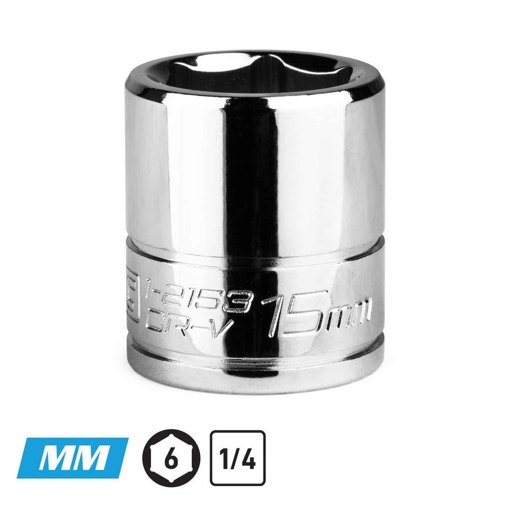 1/4" Drive Shallow Chrome Sockets, 6-Point, Metric