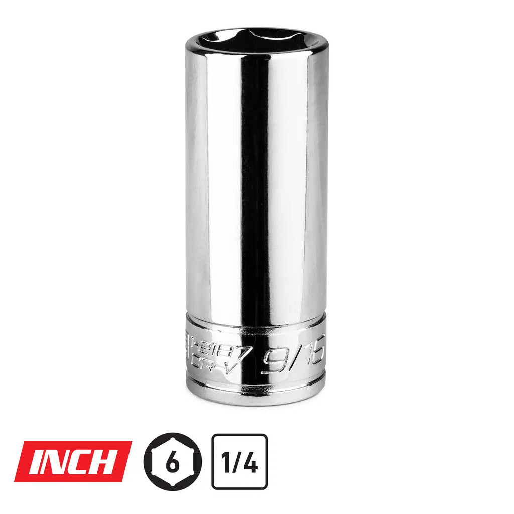 1/4" Drive Deep Chrome Sockets, 6-Point, SAE