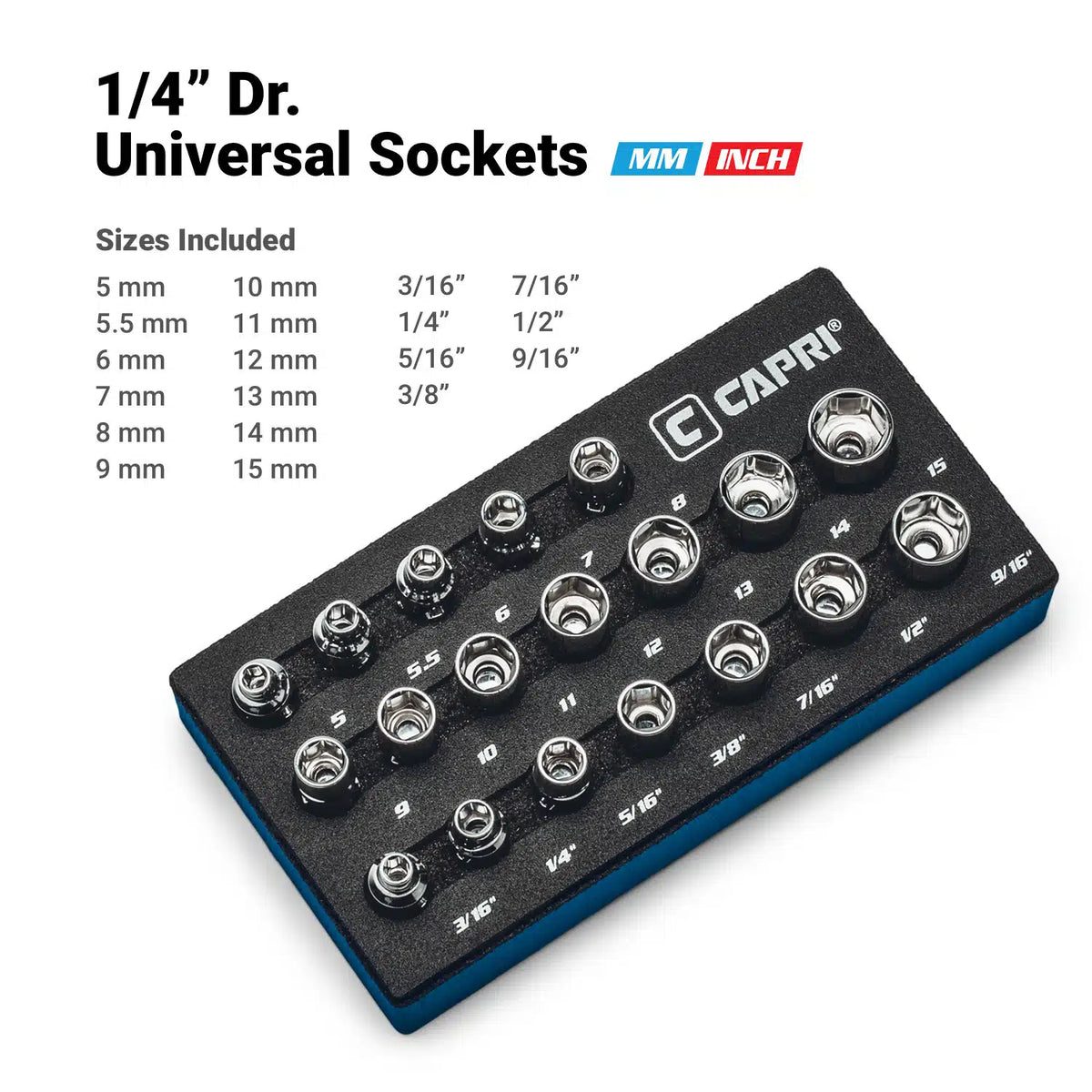 1/4 in. Drive Master Universal Socket Set, Metric and SAE, 19-Piece
