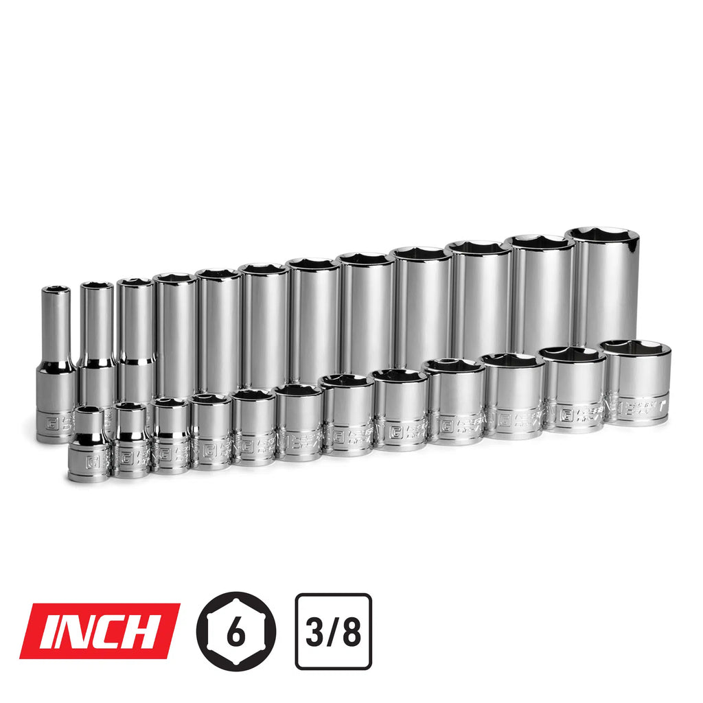 3/8" Drive Shallow and Deep Chrome Socket Set, 6-Point, 5/16-1", 24-Piece
