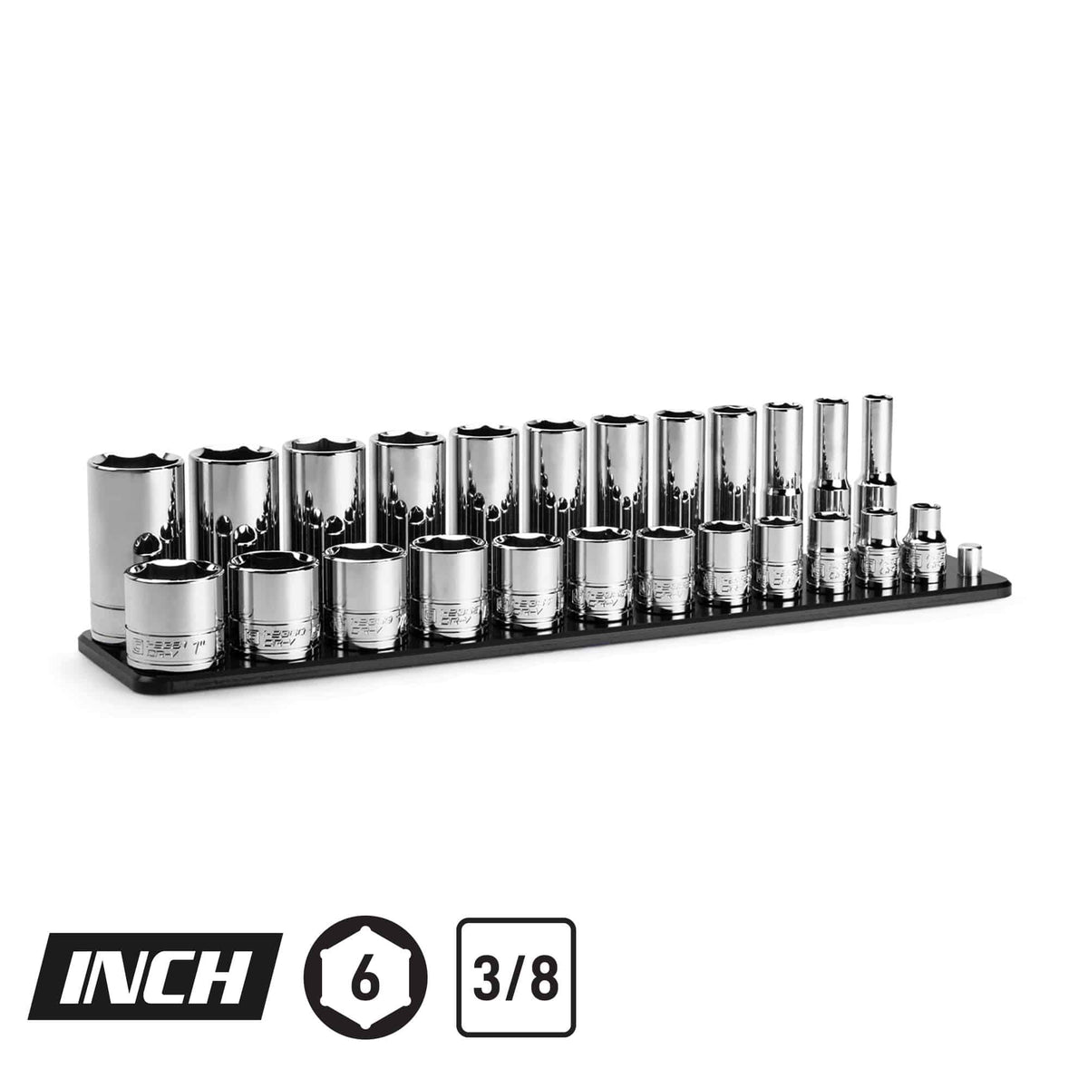3/8" Drive Shallow and Deep Chrome Socket Set, 6-Point, 5/16-1", Black