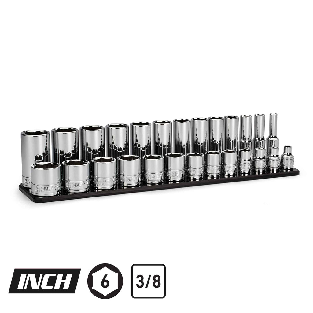 3/8" Drive Shallow and Deep Chrome Sockets Set, 6-Point, 1/4"-1", Black