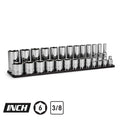 3/8" Drive Shallow and Deep Chrome Sockets Set, 6-Point, 1/4"-1", Black