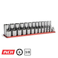 3/8" Drive Shallow and Deep Chrome Sockets Set, 6-Point, 1/4"-1", Red