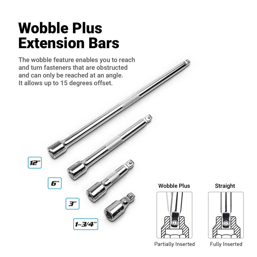 3/8" Drive 35-Piece Master 6-Point Chrome Sockets Set + Extensions, Metric