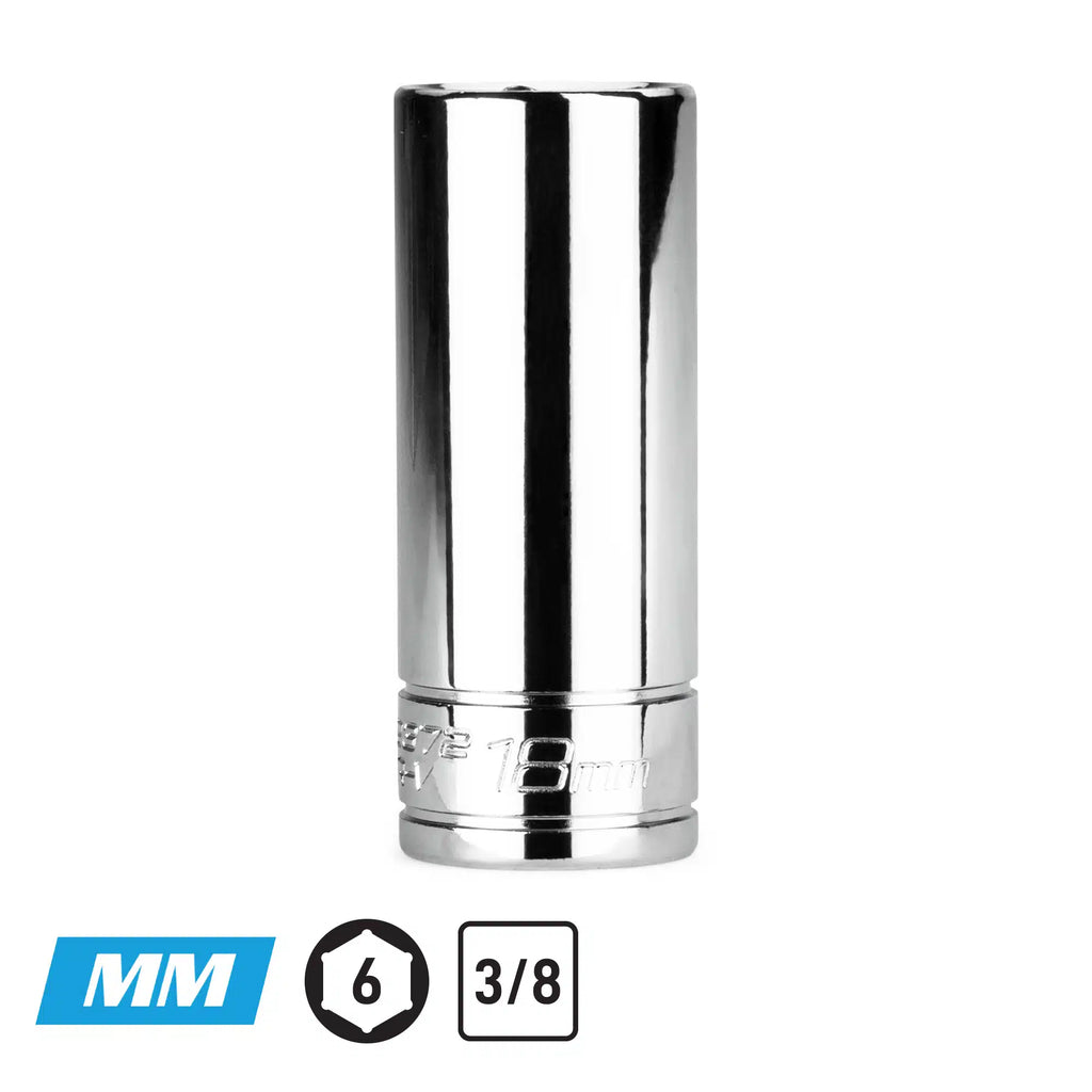 3/8" Drive Deep Chrome Sockets, 6-Point, Metric