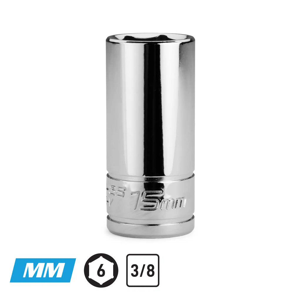 3/8" Drive 6-Point Semi-Deep Chrome Sockets, Metric