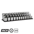 3/8 Drive Master Chrome Sockets Set, 6-Point, 1/4" to 1", Shallow, Semi-Deep, Deep Sockets w/ Aluminum Socket Rail, Black