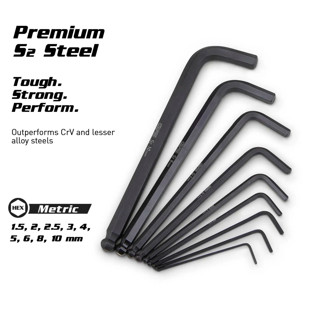 Hex Key Wrench Set, Ballpoint, Long Arm, Metric