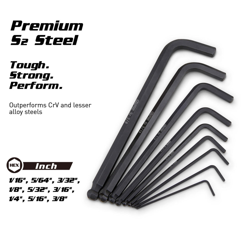 Hex Key Wrench Set, Ballpoint, Long Arm, SAE