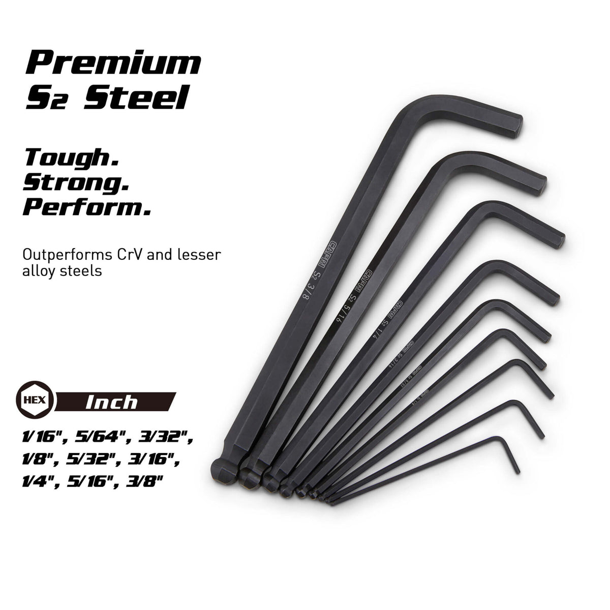Hex Key Wrench Set, Ballpoint, Long Arm, SAE