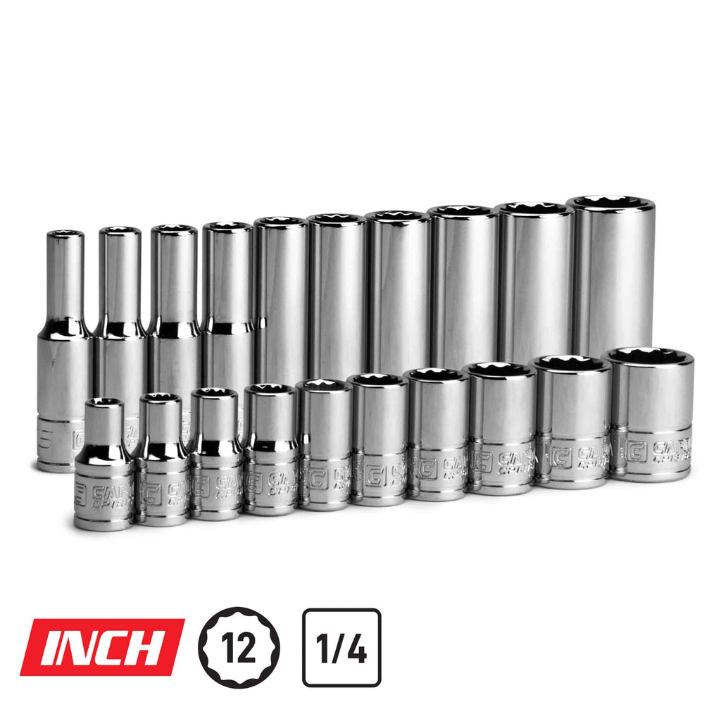 1/4" Drive 12-Point Master Chrome Sockets Set, 3/16-9/16"., SAE