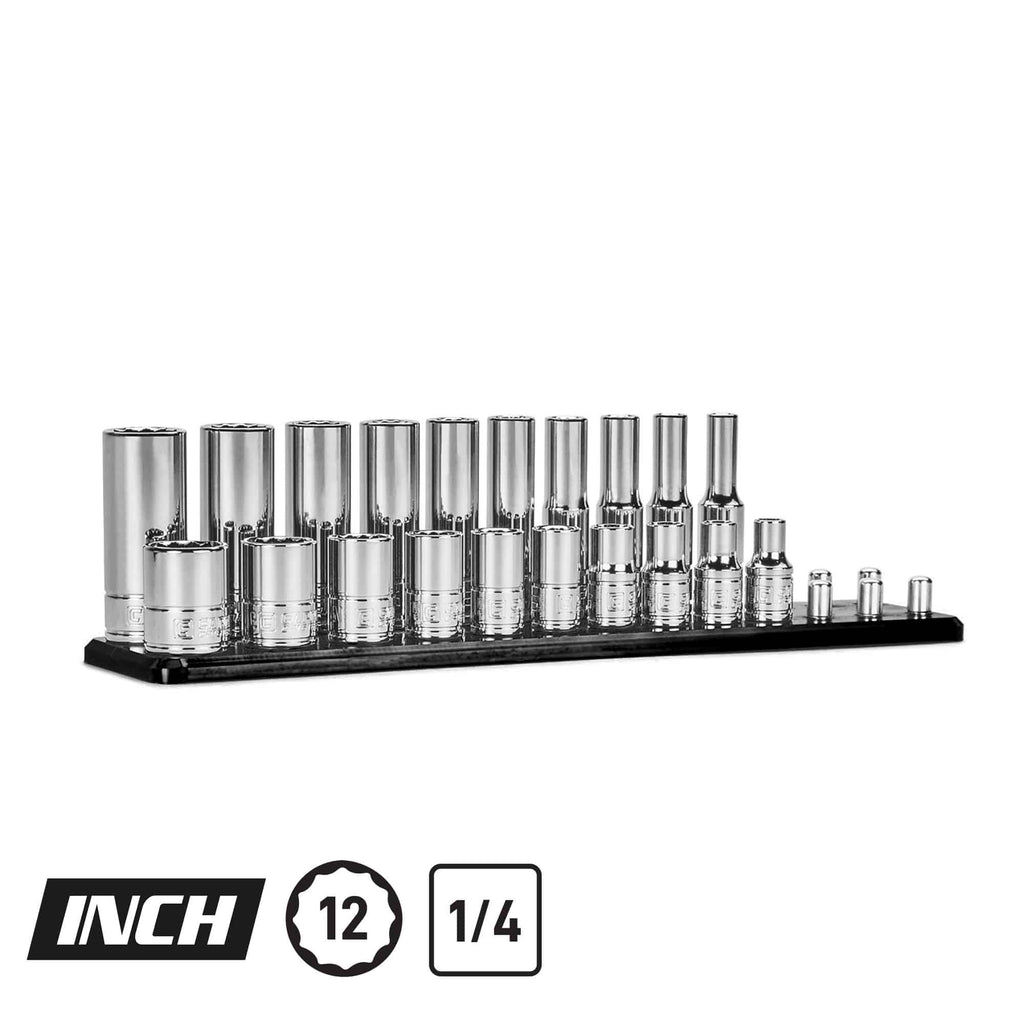 1/4" Drive 12-Point Master Chrome Sockets Set, 3/16 to 9/16", SAE, Black