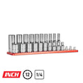 1/4" Drive 12-Point Master Chrome Sockets Set, 3/16 to 9/16", SAE, Red