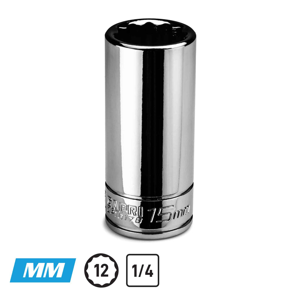 1/4" Drive Deep Chrome Sockets, 12-Point, Metric