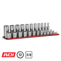 3/8" Drive Shallow and Deep Socket Set, SAE,12-Point, 1/4 to 7/8", Red