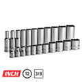3/8" Drive 12-Point Shallow and Deep Socket Set, SAE, 1/4-7/8"